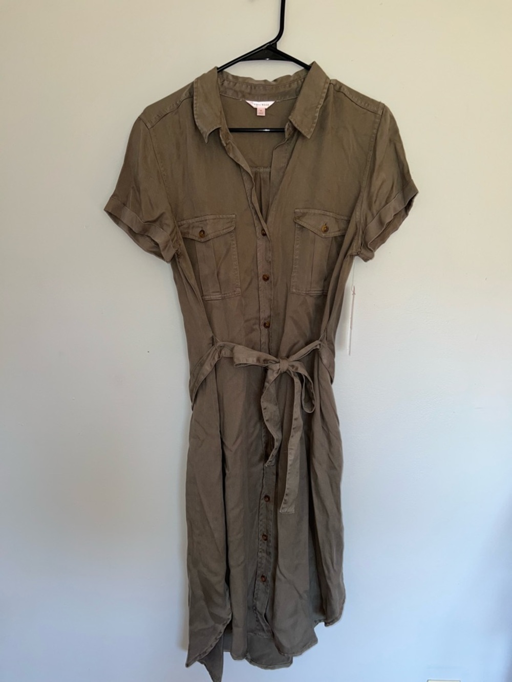 Teddi Rose Utility Shirt Dress with Tie Belt - Olive Green
